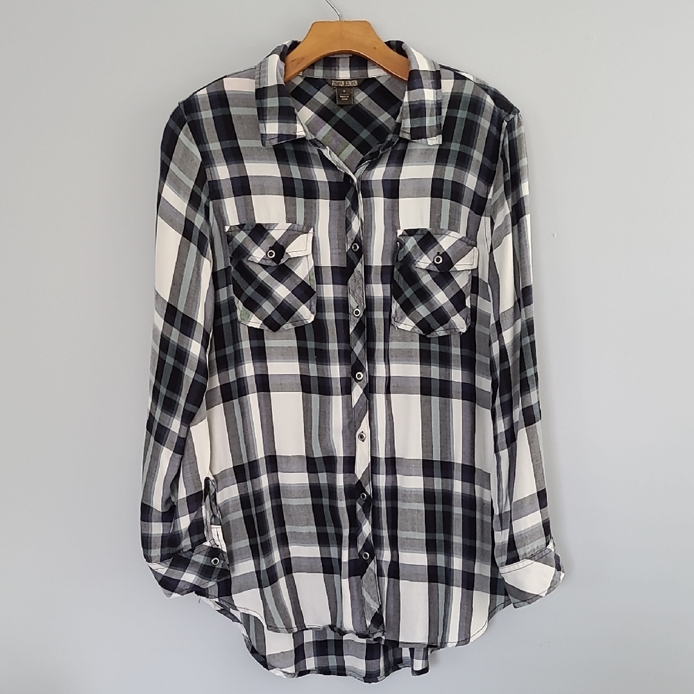 Black and White Plaid Button-Up Shirt